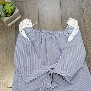 Frank Lyman Off The Shoulder Stripped Top with Pearl Beading Details Size L